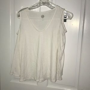 White long sleeve top with shoulder cut outs